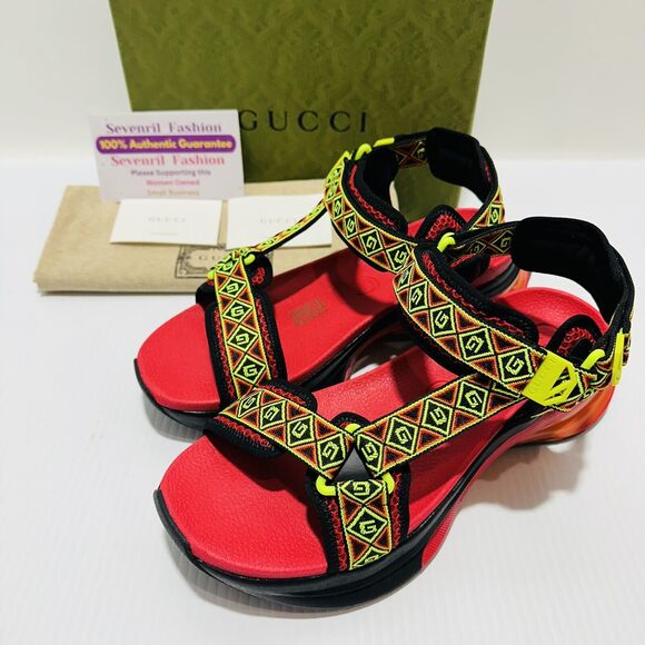 Gucci Run 10/ US 10.5 Touch Strap Sandals Square G Canvas Multicolor NIB $970 - Picture 4 of 13